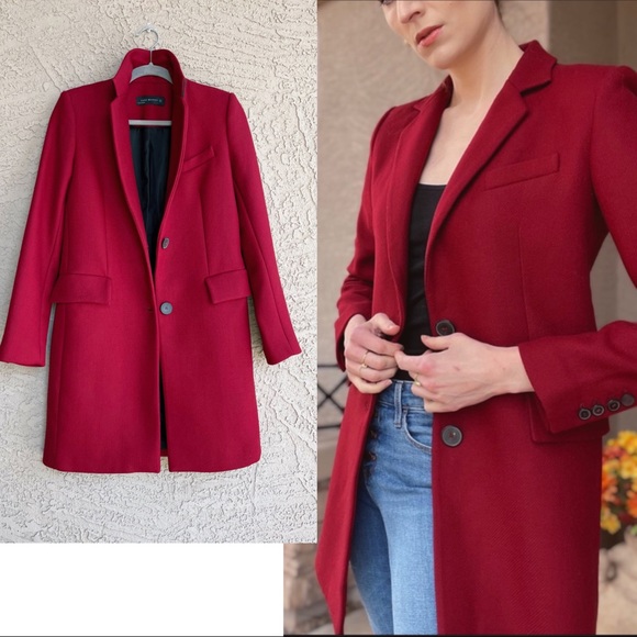 Zara Jackets & Blazers - ZARA Woman Deep Burgundy Red Masculine Wool Lapel Coat Sz XS